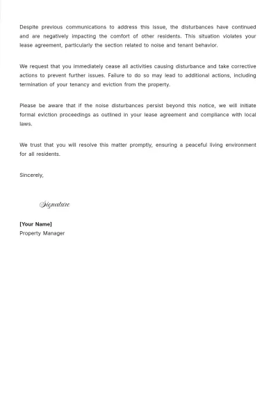 Free Repeated Noise Disturbances Format Eviction Notice Template to Edit Online