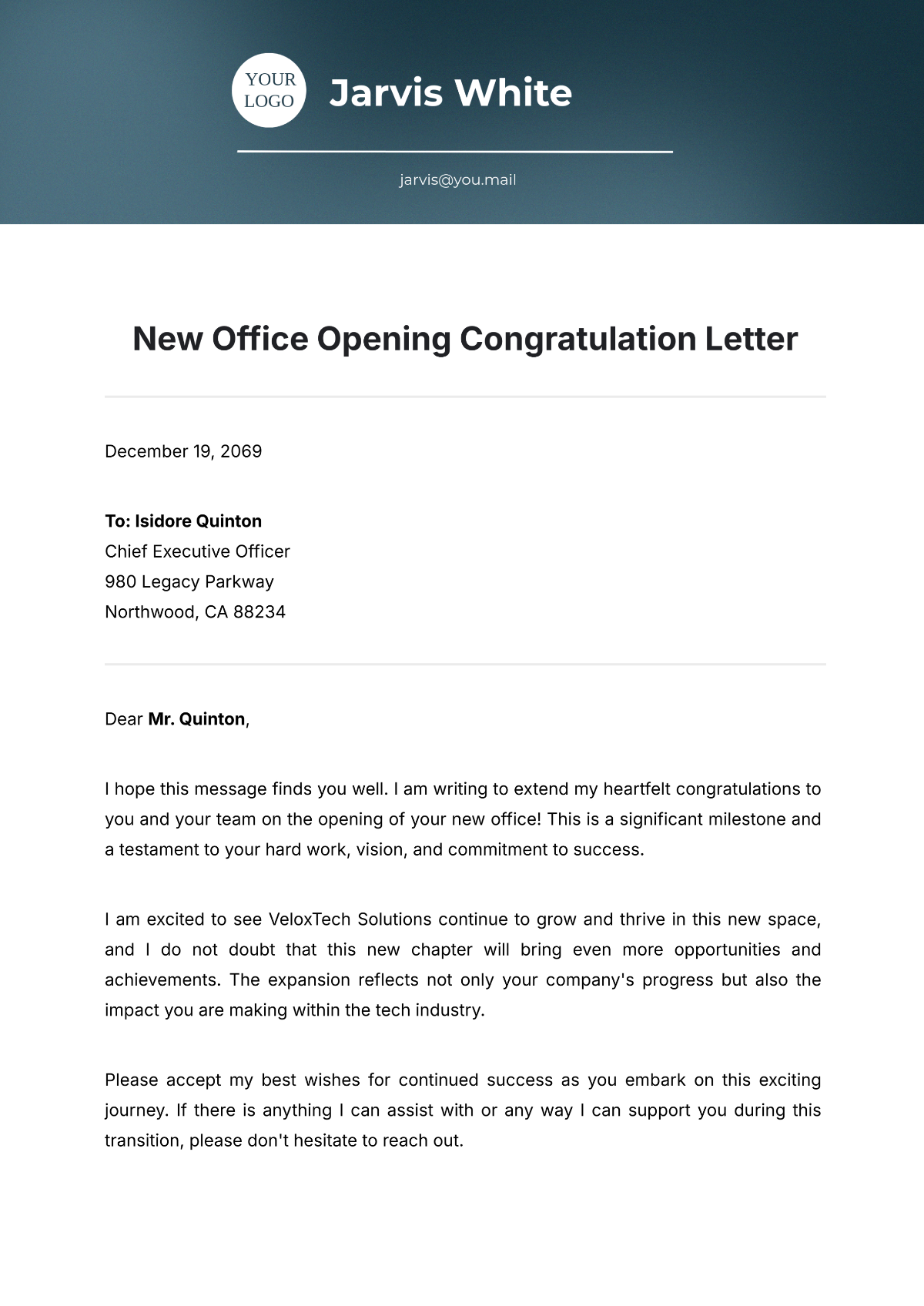 New Office Opening Congratulation Letter Template