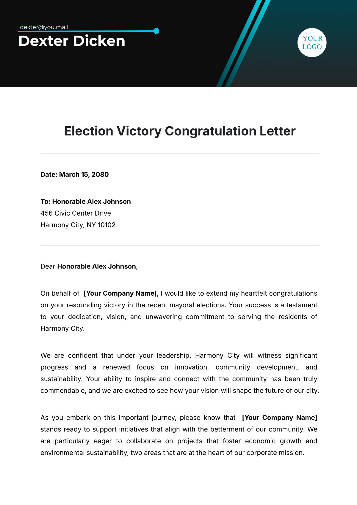 Free Election Victory Congratulation Letter Template