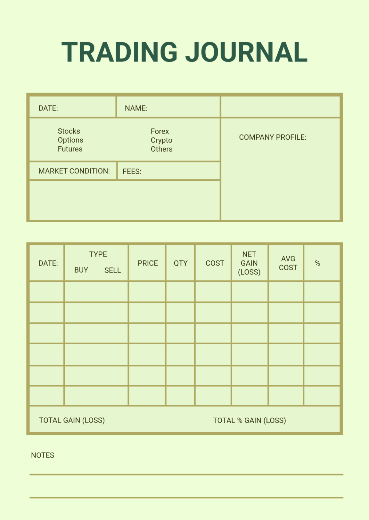 Free Trading Journal Template