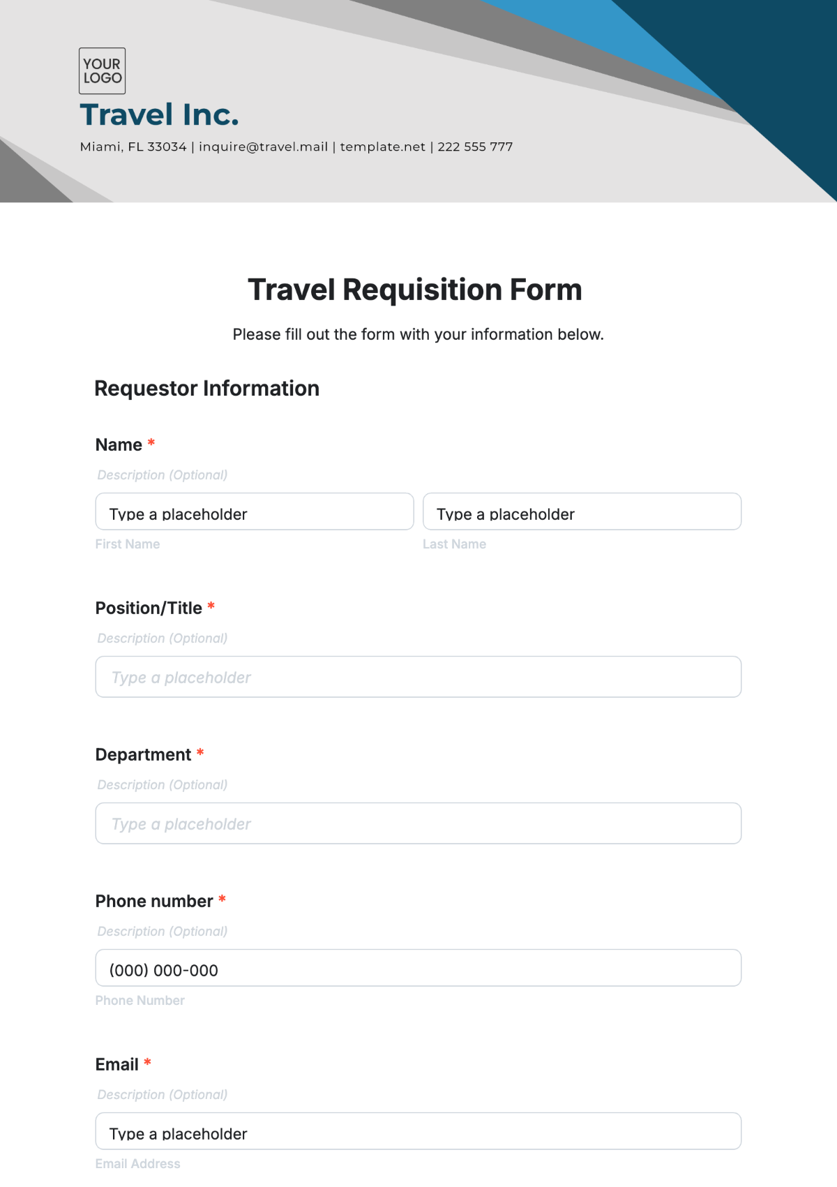 Free Travel Requisition Form Template