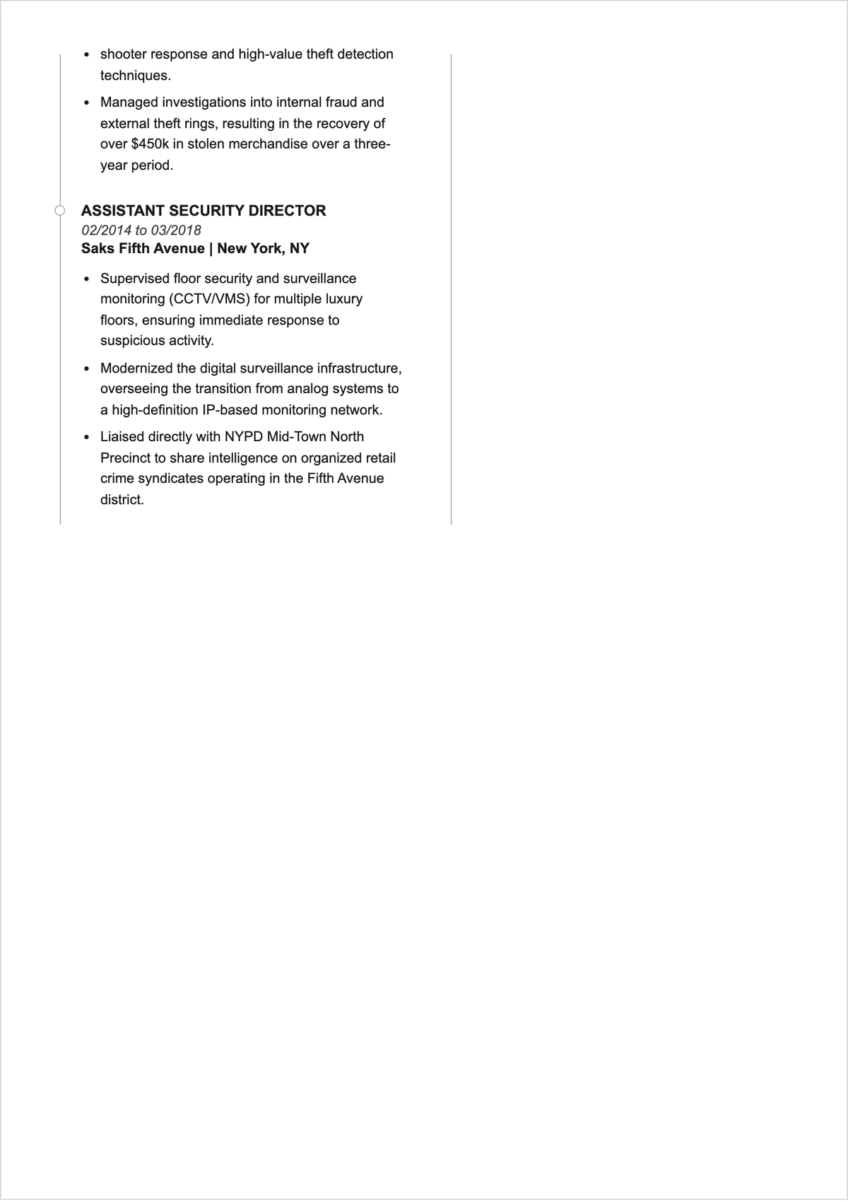 Free Luxury Brand Store Security Manager ATS Resume Template