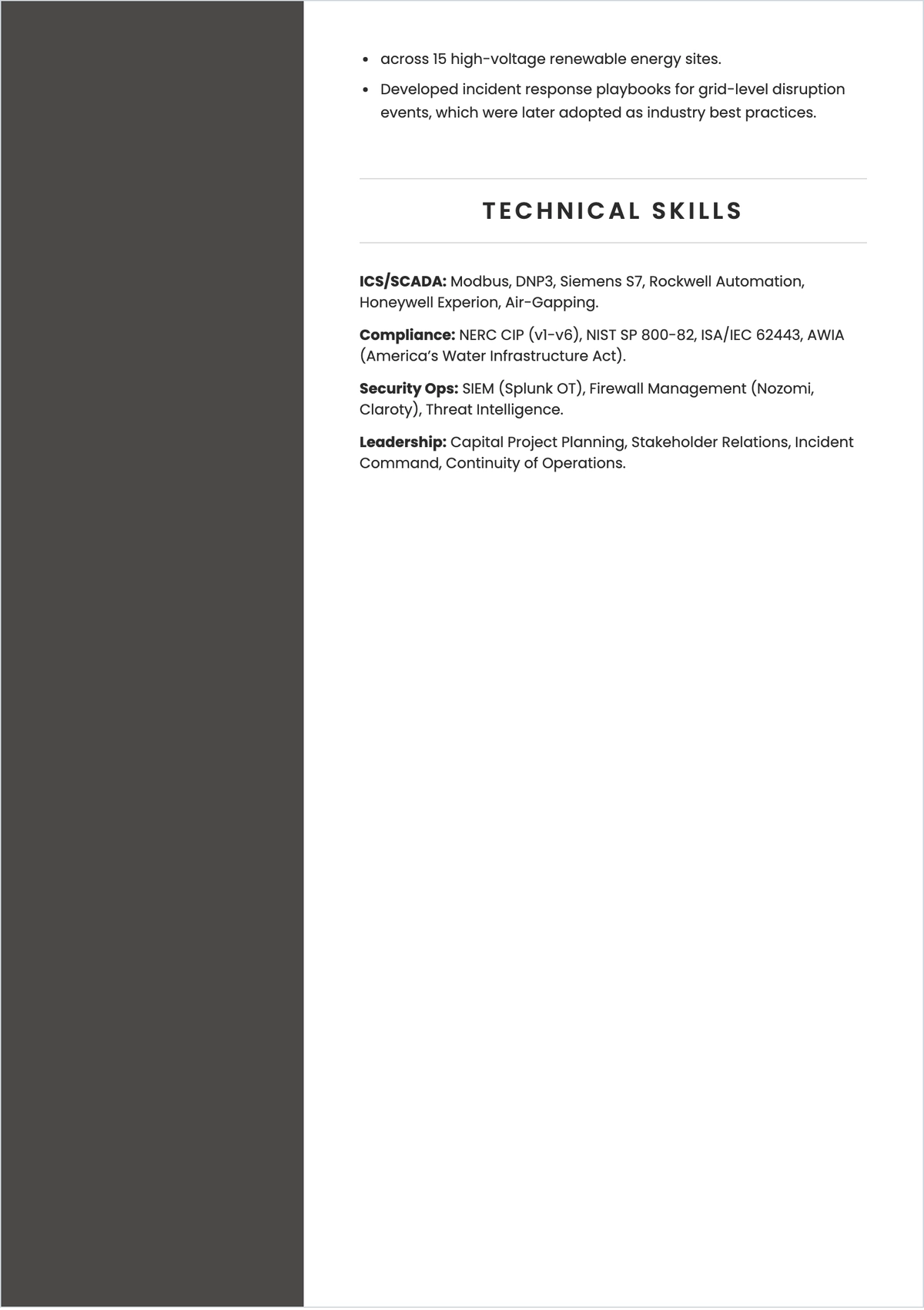 Free Critical Infrastructure Security Manager ATS Resume Template
