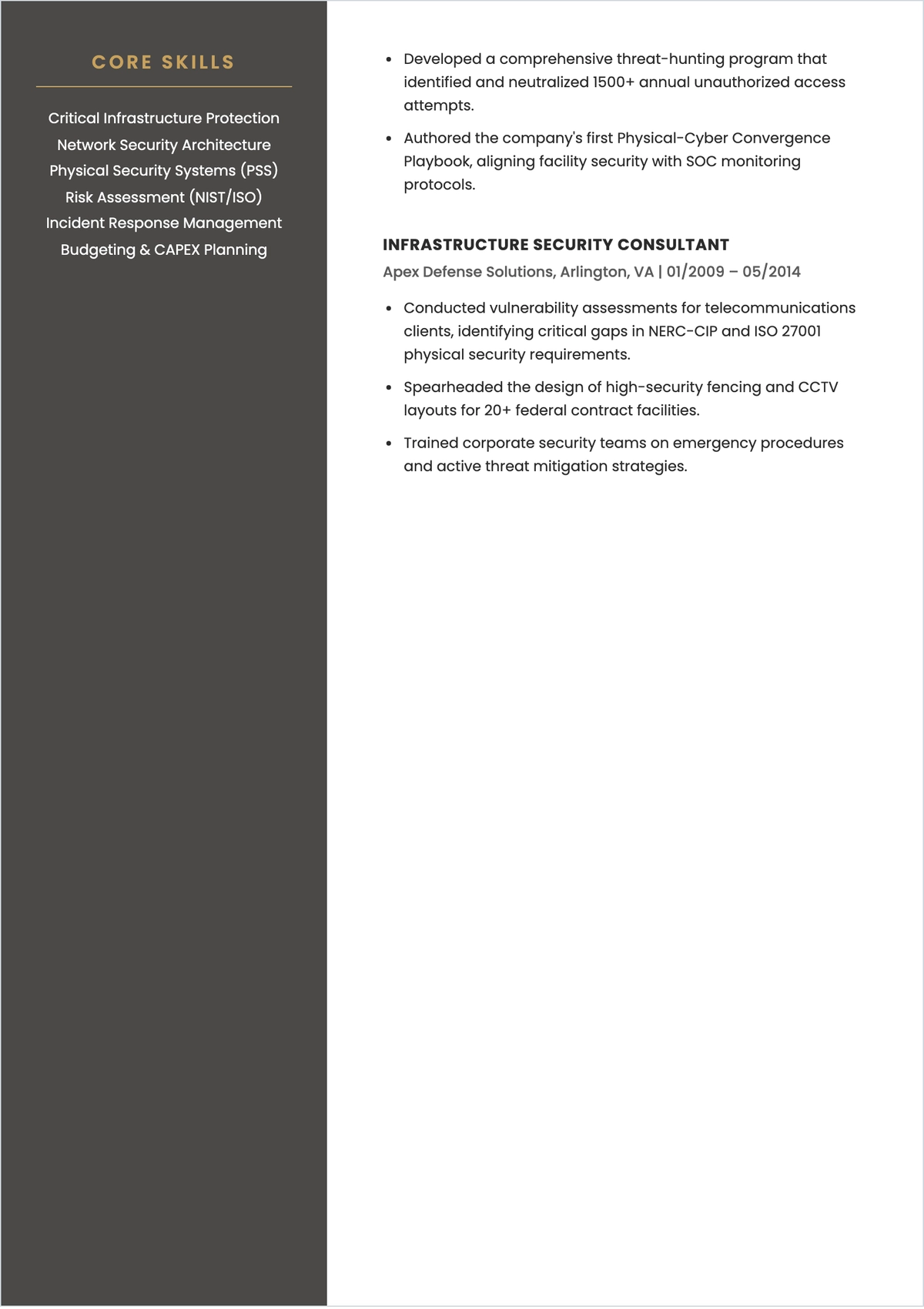 Free Telecommunication Company Security Manager ATS Resume Template