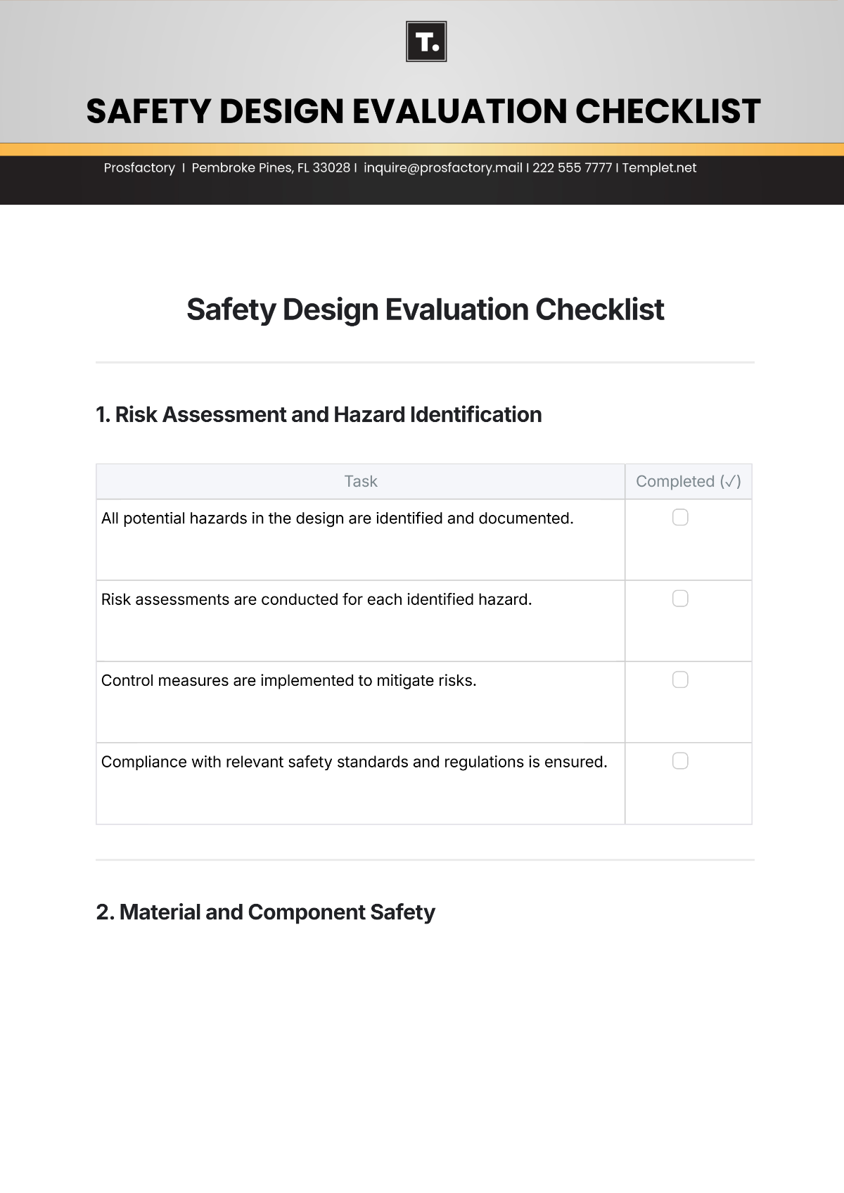 Free Safety Design Evaluation Checklist Template