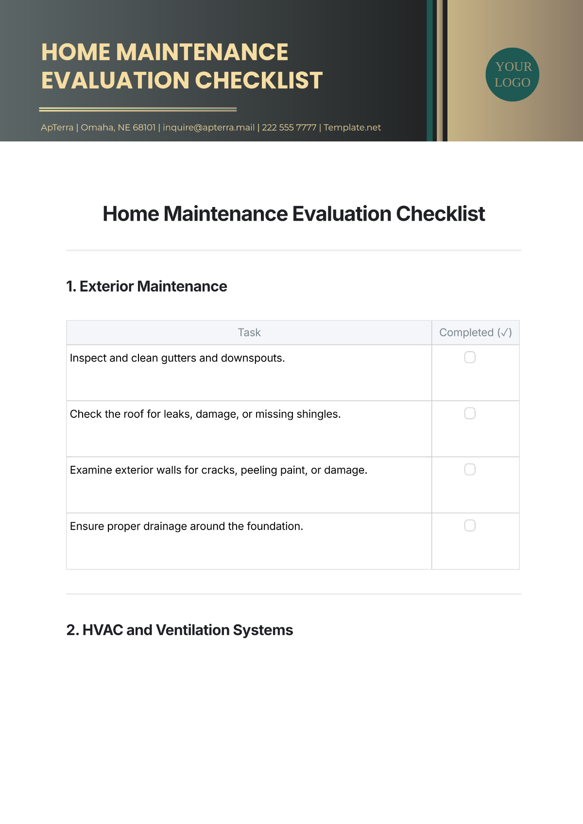 Free Home Maintenance Evaluation Checklist Template