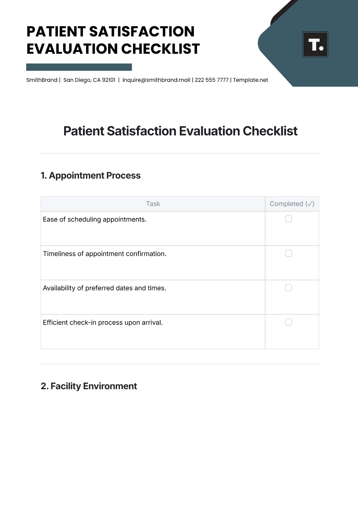 Free Patient Satisfaction Evaluation Checklist Template