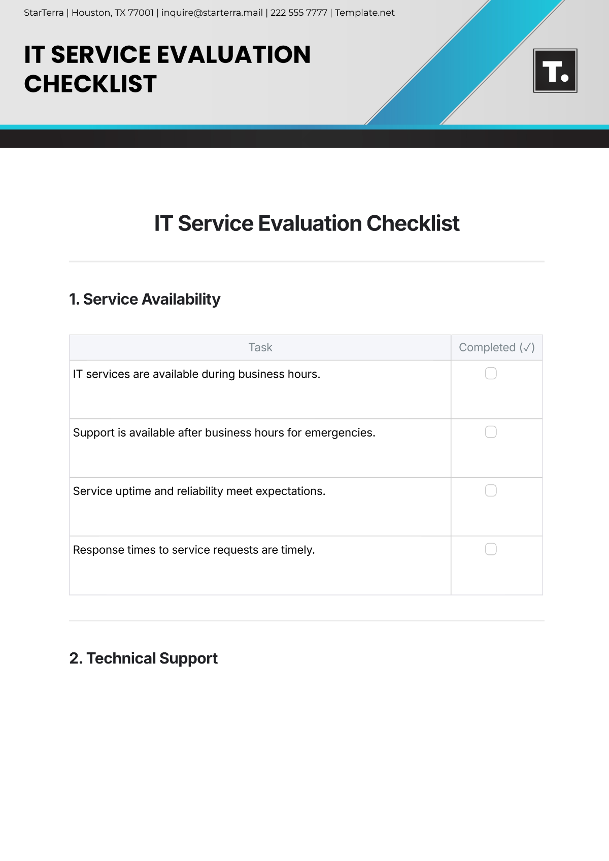 Free IT Service Evaluation Checklist Template