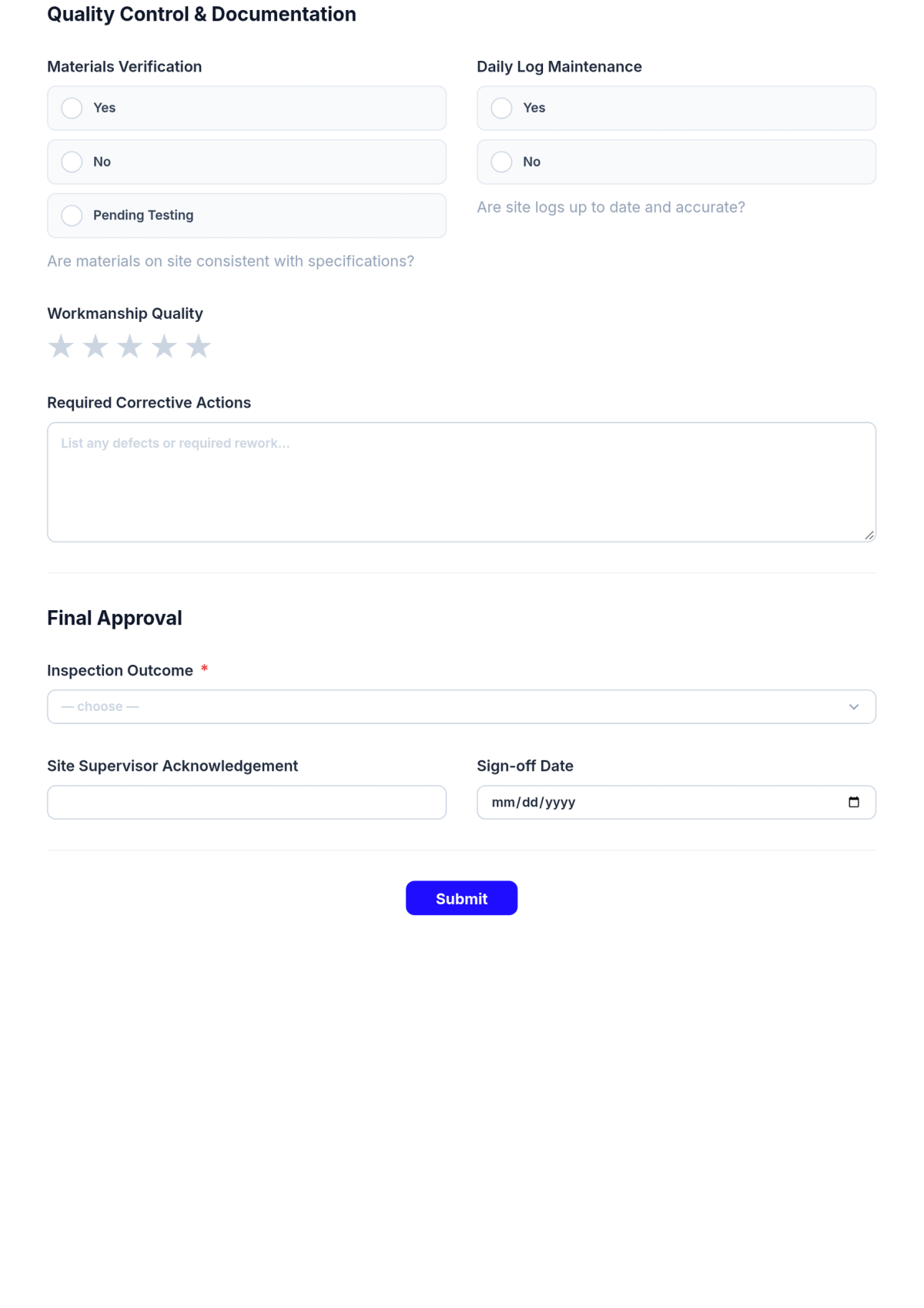 Free Professional Site Inspection Evaluation Checklist Template & AI Maker