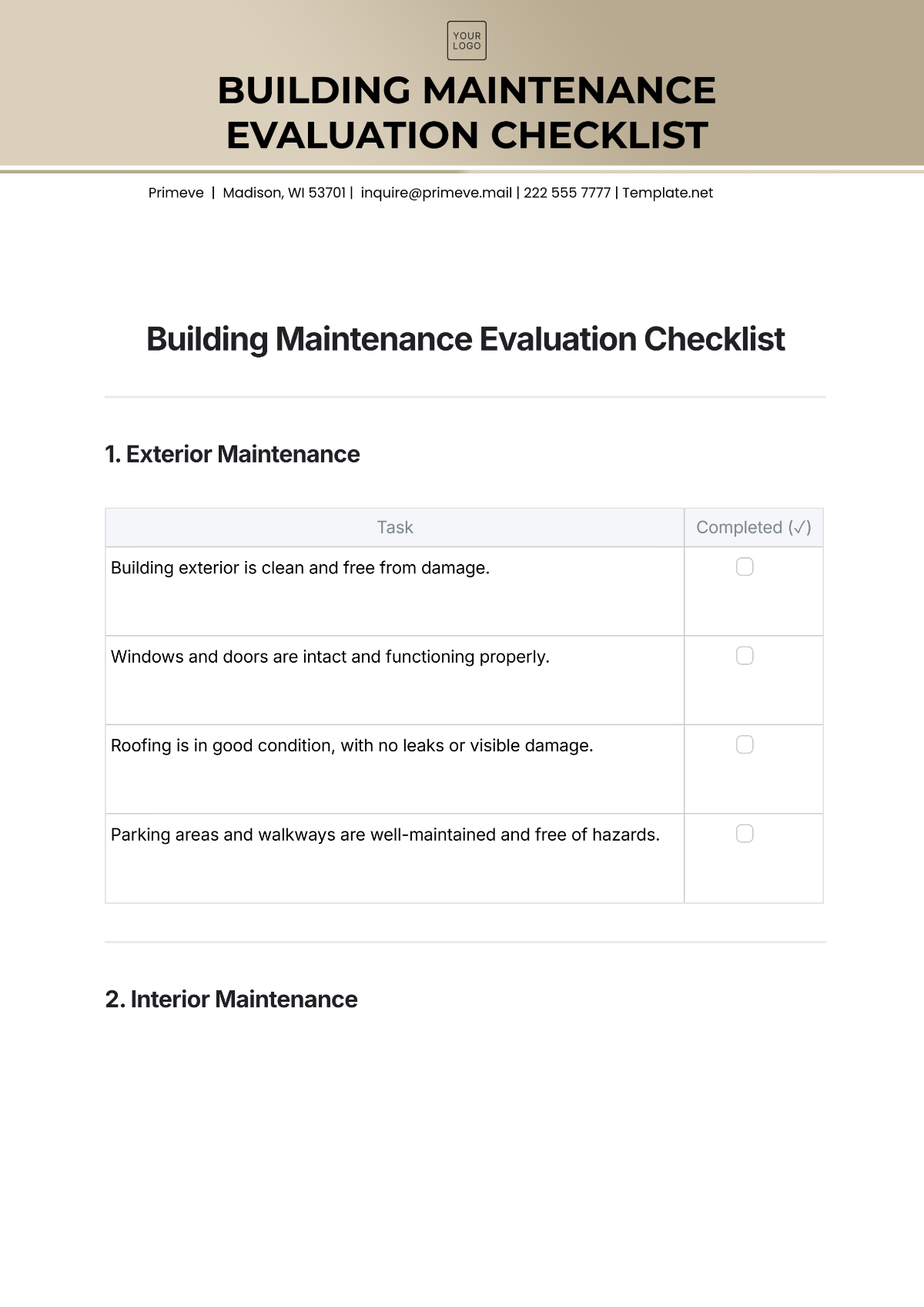 Free Building Maintenance Evaluation Checklist Template