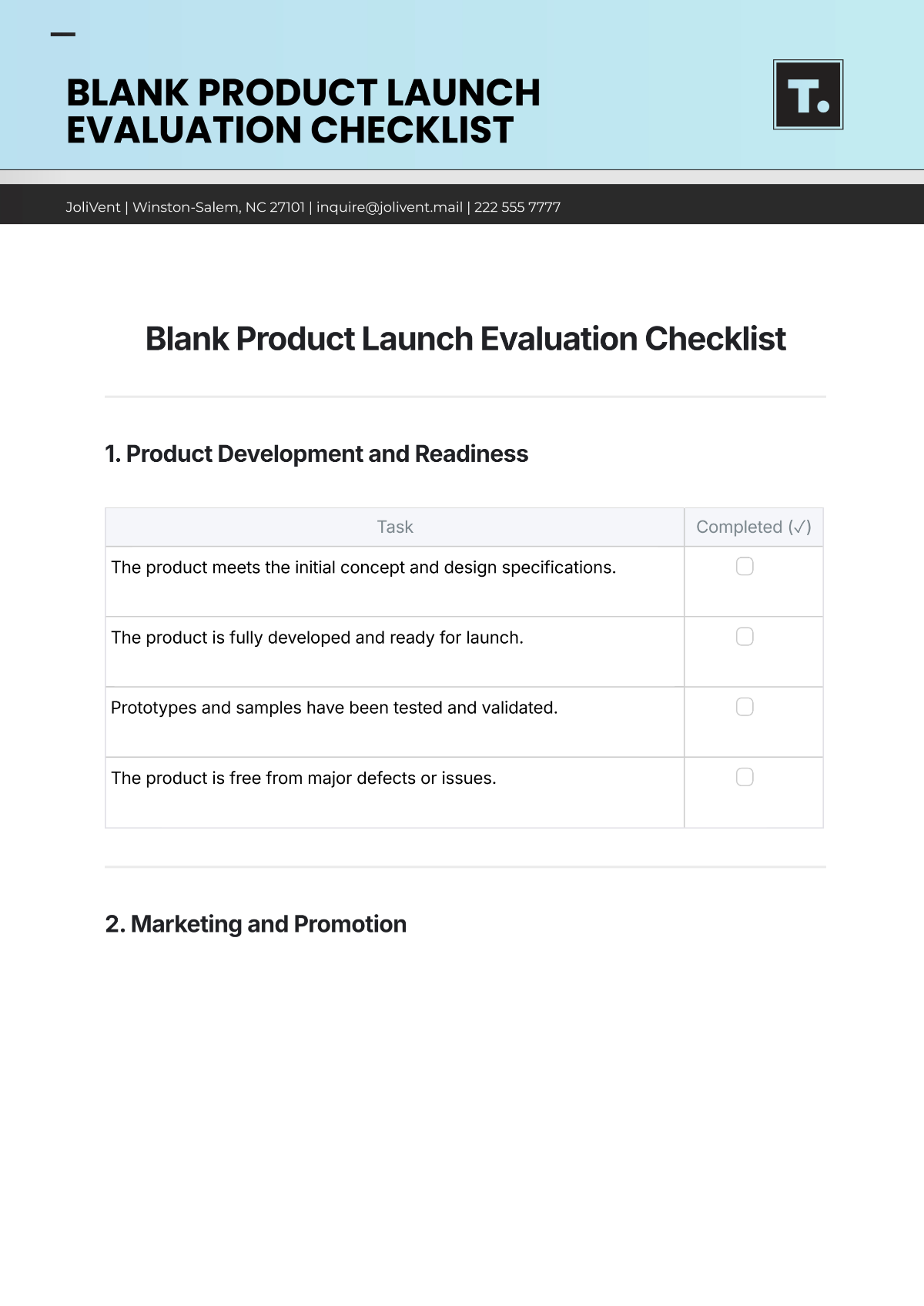 Free Blank Product Launch Evaluation Checklist Template