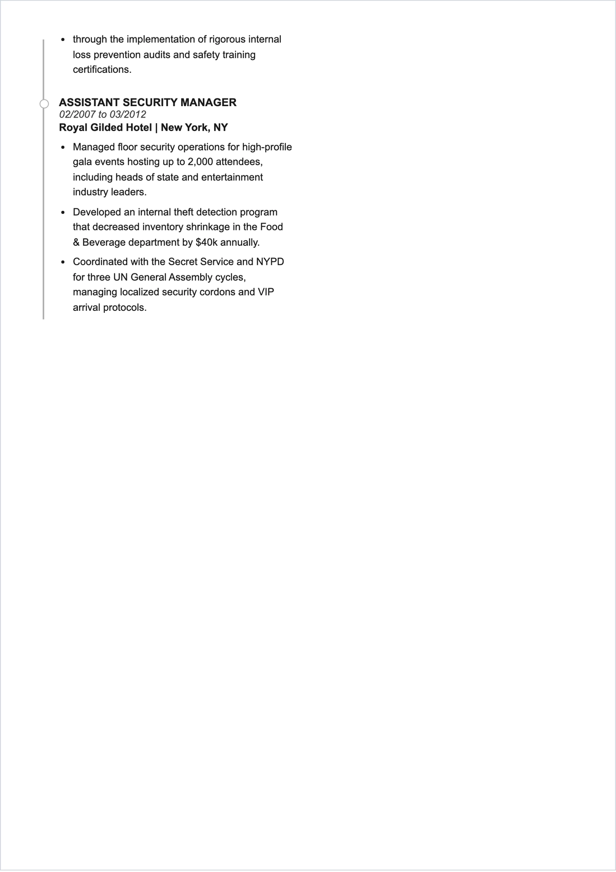 Free Hotel & Resort Security Manager ATS Resume Template