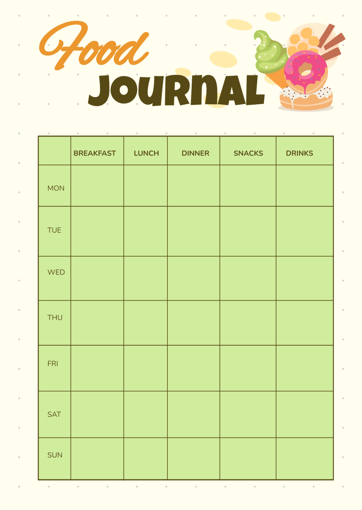 Free Food Journal Template