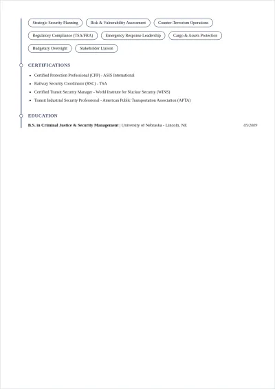 Free Railway Security Manager ATS Resume Template, AI Resume Builder