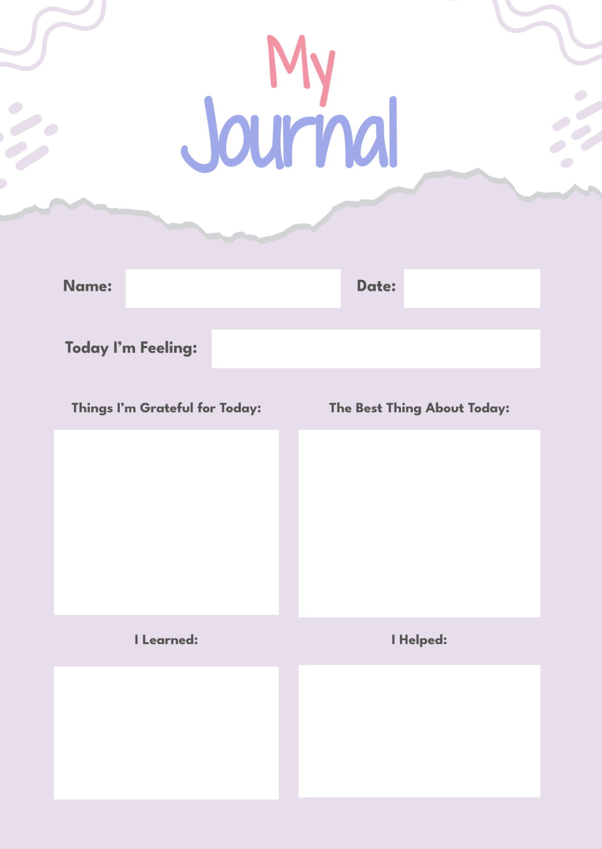 Free Journal for Kids Template