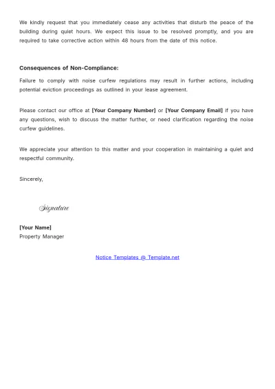 Free Violation of Noise Curfew Hours Eviction Notice Template to Edit Online