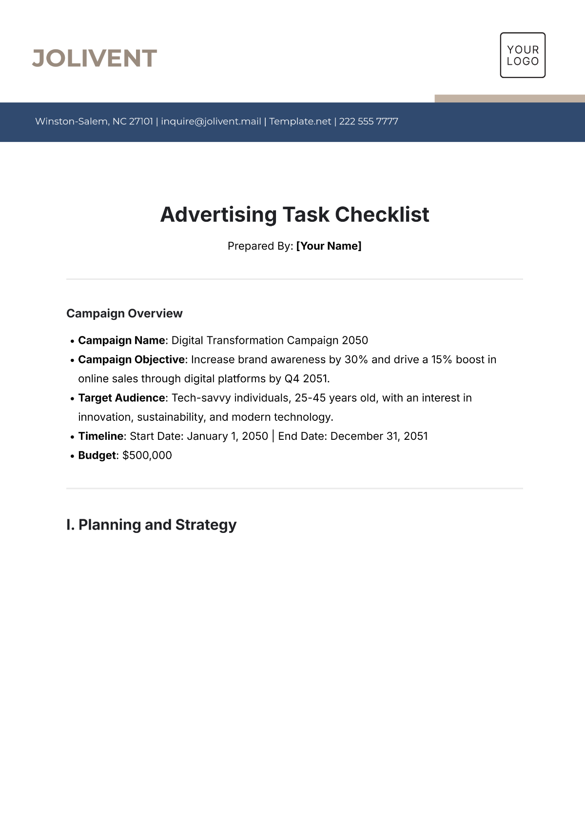 Free Advertising Task Checklist Template