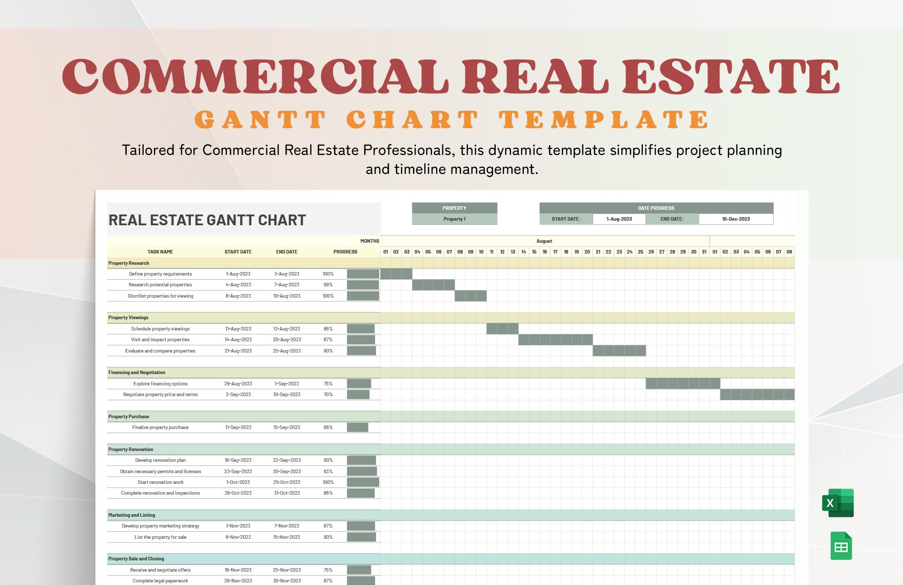 Commercial Real Estate Gantt Chart Template