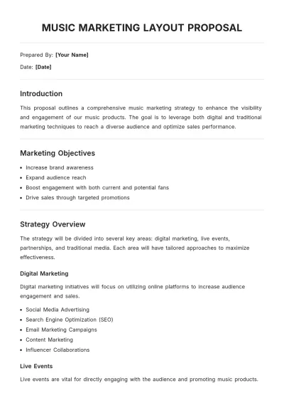 Free Music Marketing Layout Proposal Template to Edit Online