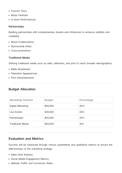 Free Music Marketing Layout Proposal Template to Edit Online
