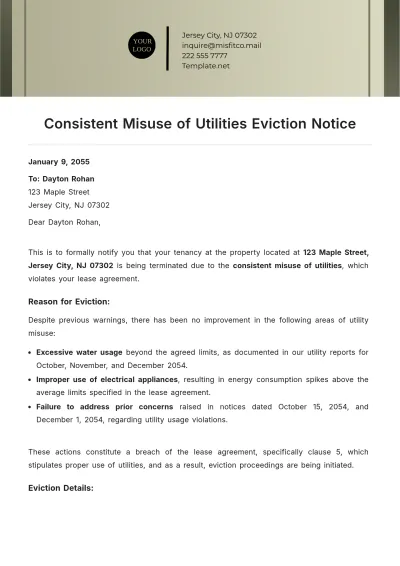 Free Consistent Misuse of Utilities Eviction Notice Template to Edit Online