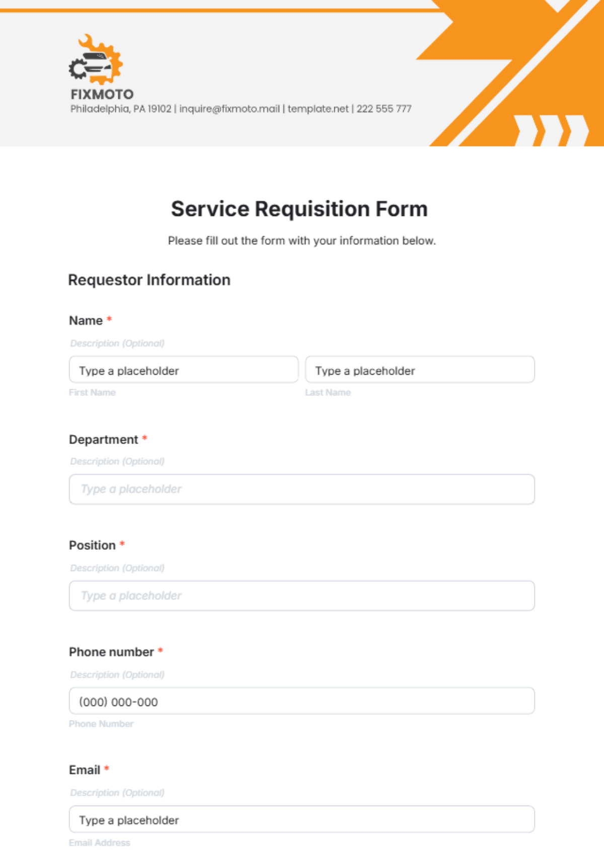 Free Service Requisition Form Template