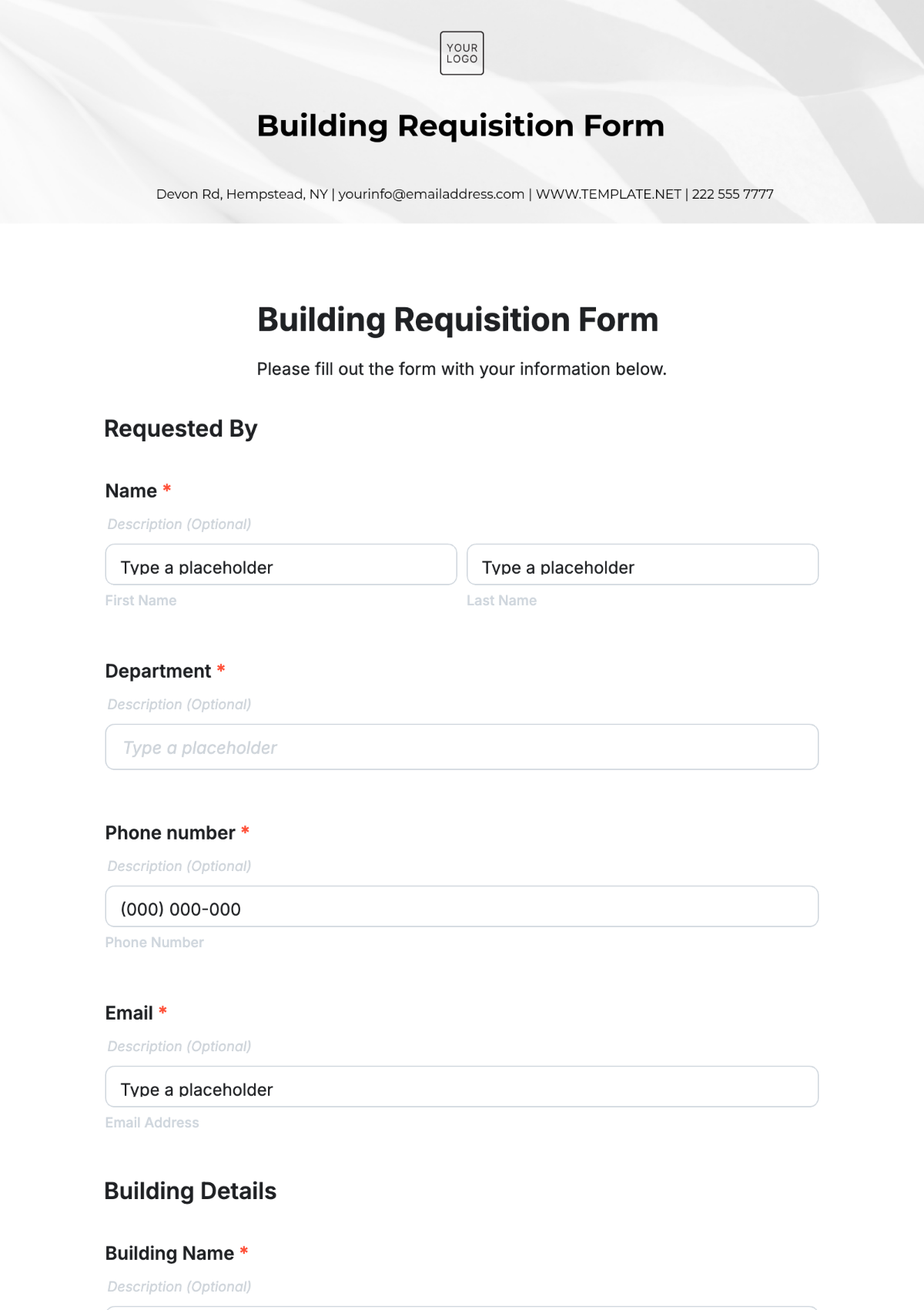 Free Building Requisition Form Template