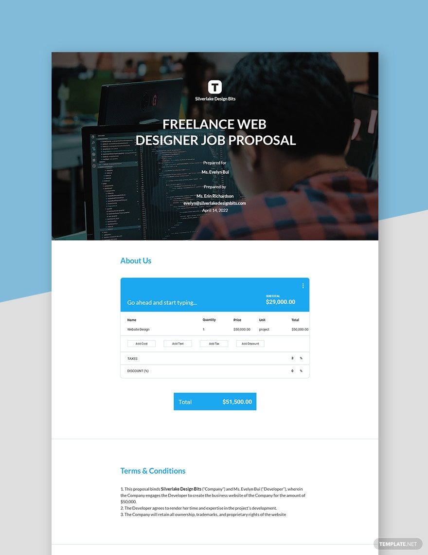 One Page Freelance Web Designer Proposal Template
