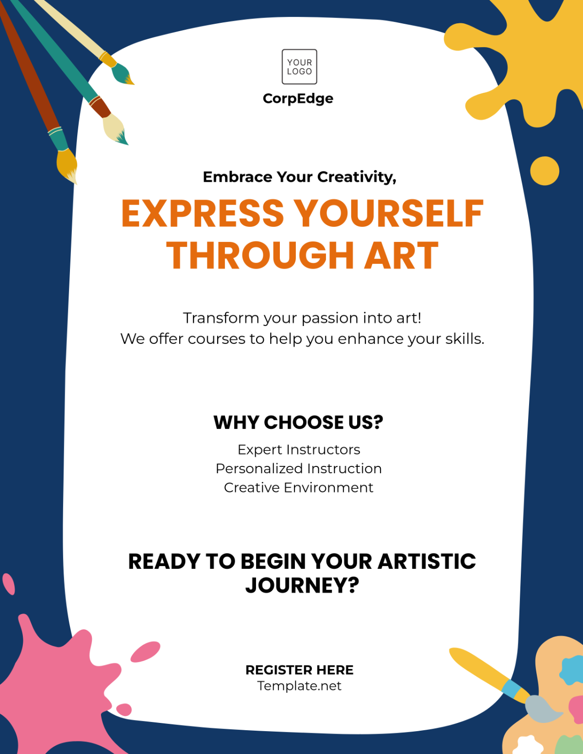 Free Art Classes Tuition Flyer Template