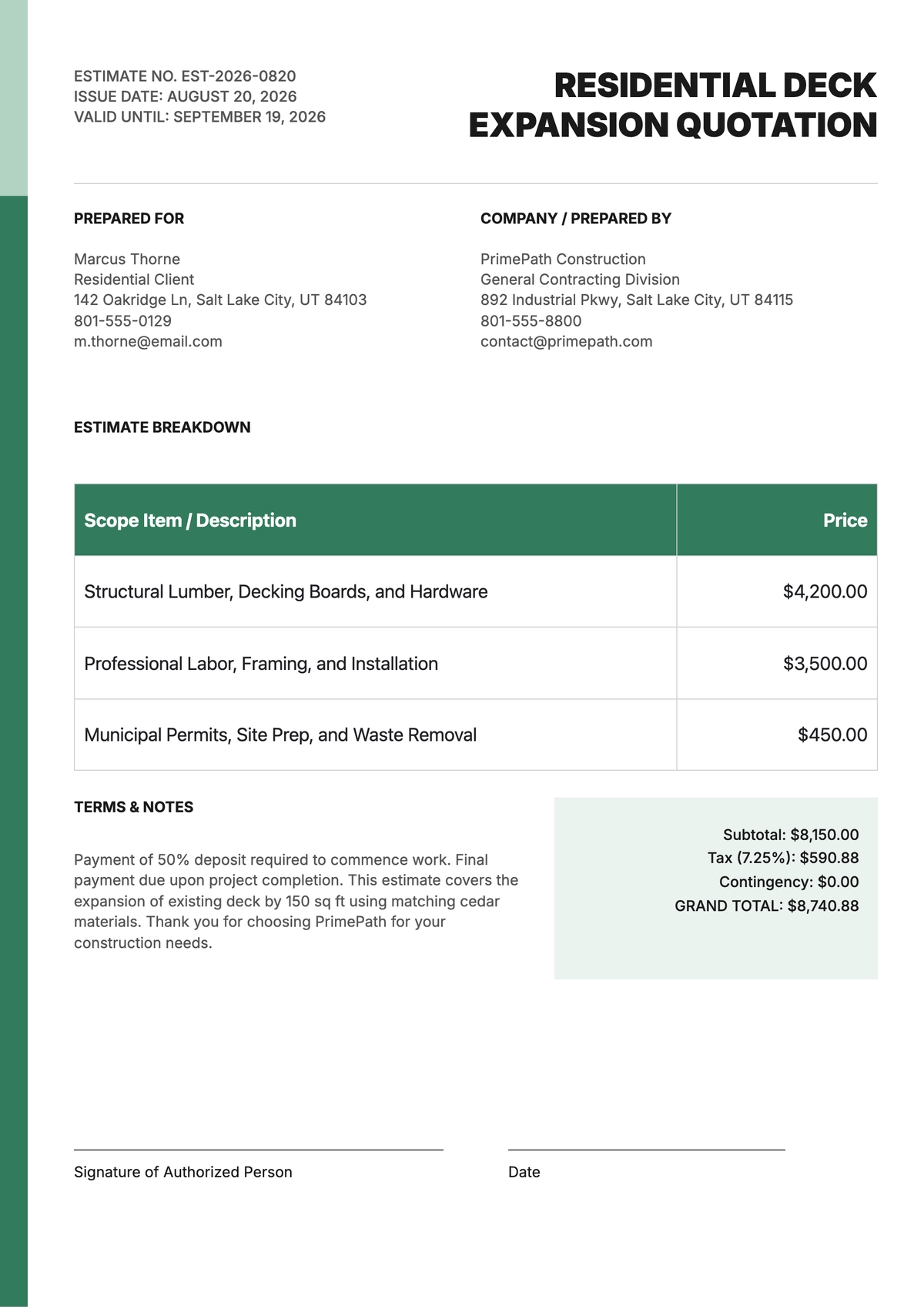 Contractor Quotation Form Template - Download Contractor Quotation Form Template - Download