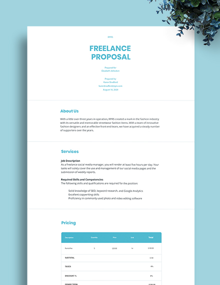 Freelance Job Proposal Template - Word | Google Docs | Apple (MAC ...