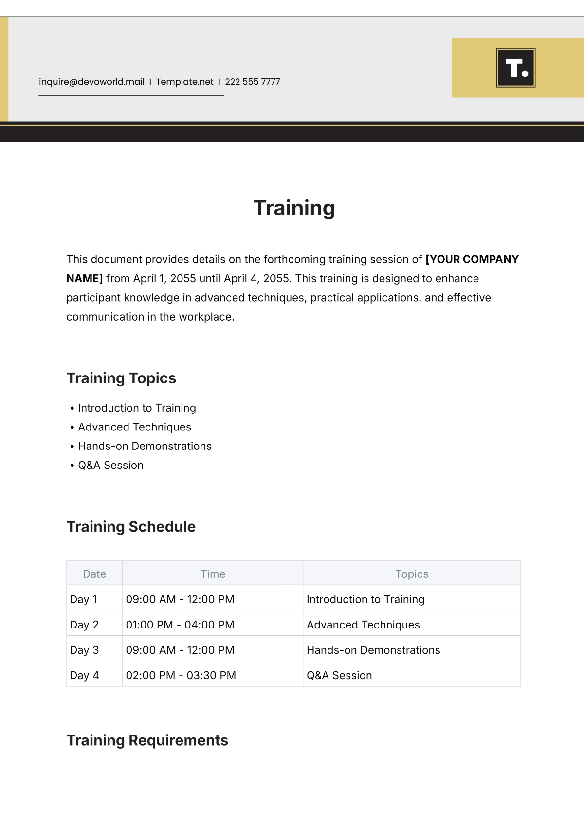 Free Training Template