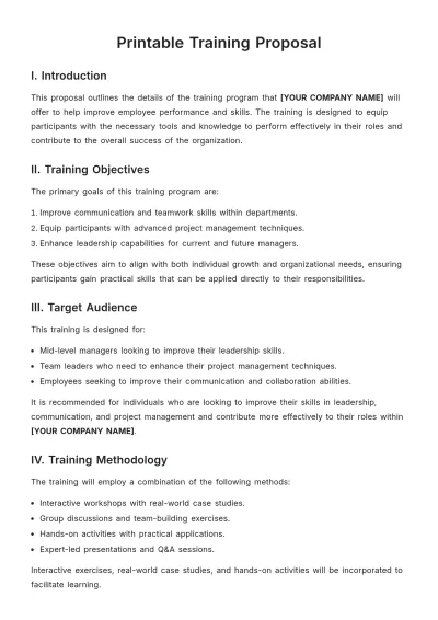 Free Printable Training Proposal Template to Edit Online