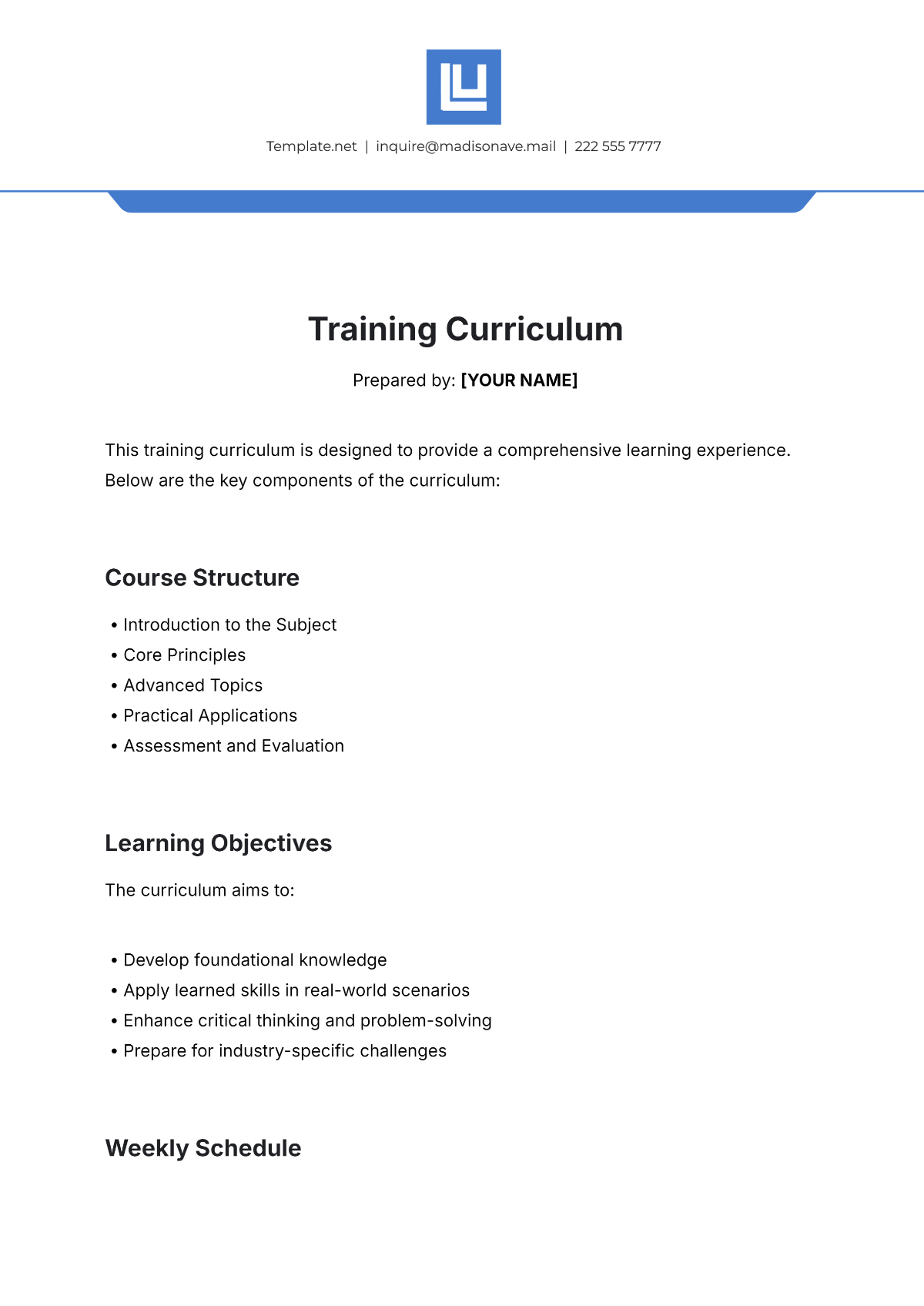 Free Training Curriculum Template