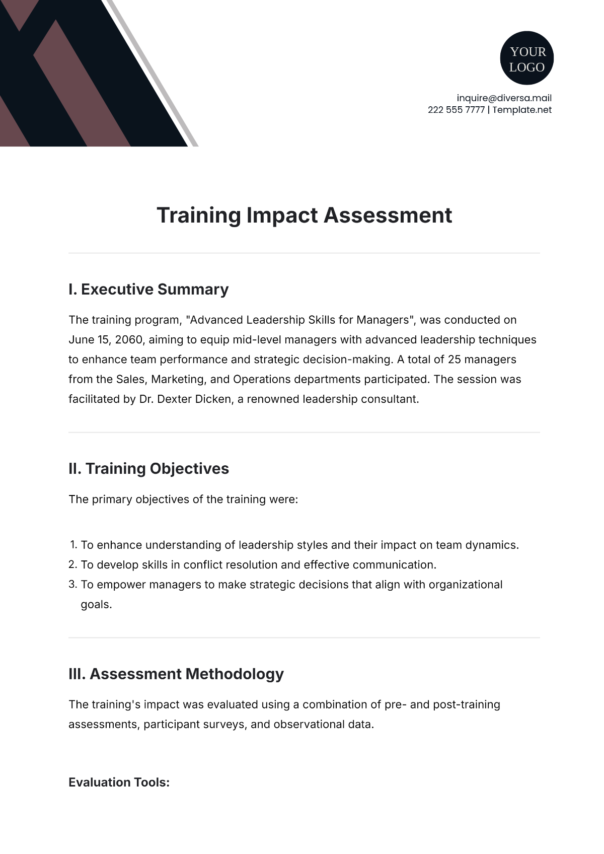 Free Training Impact Assessment Template