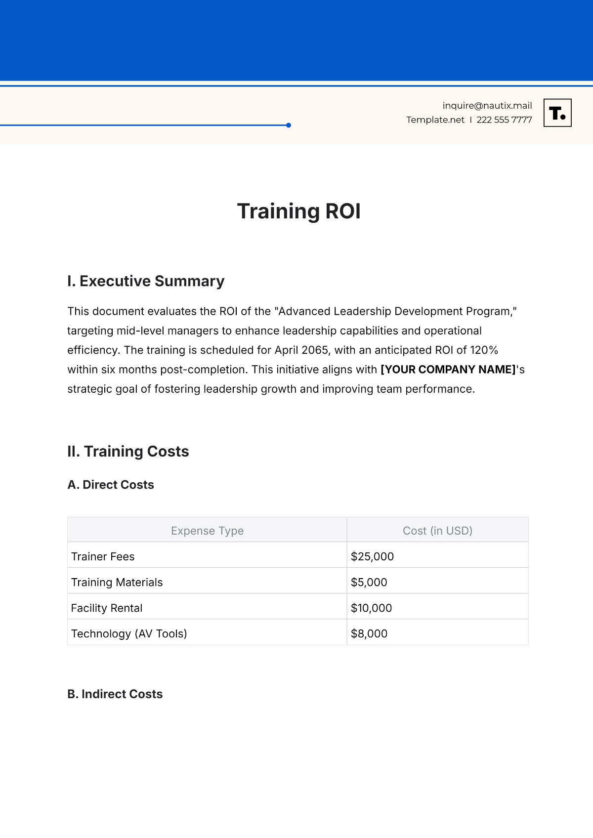 Free Training ROI Template