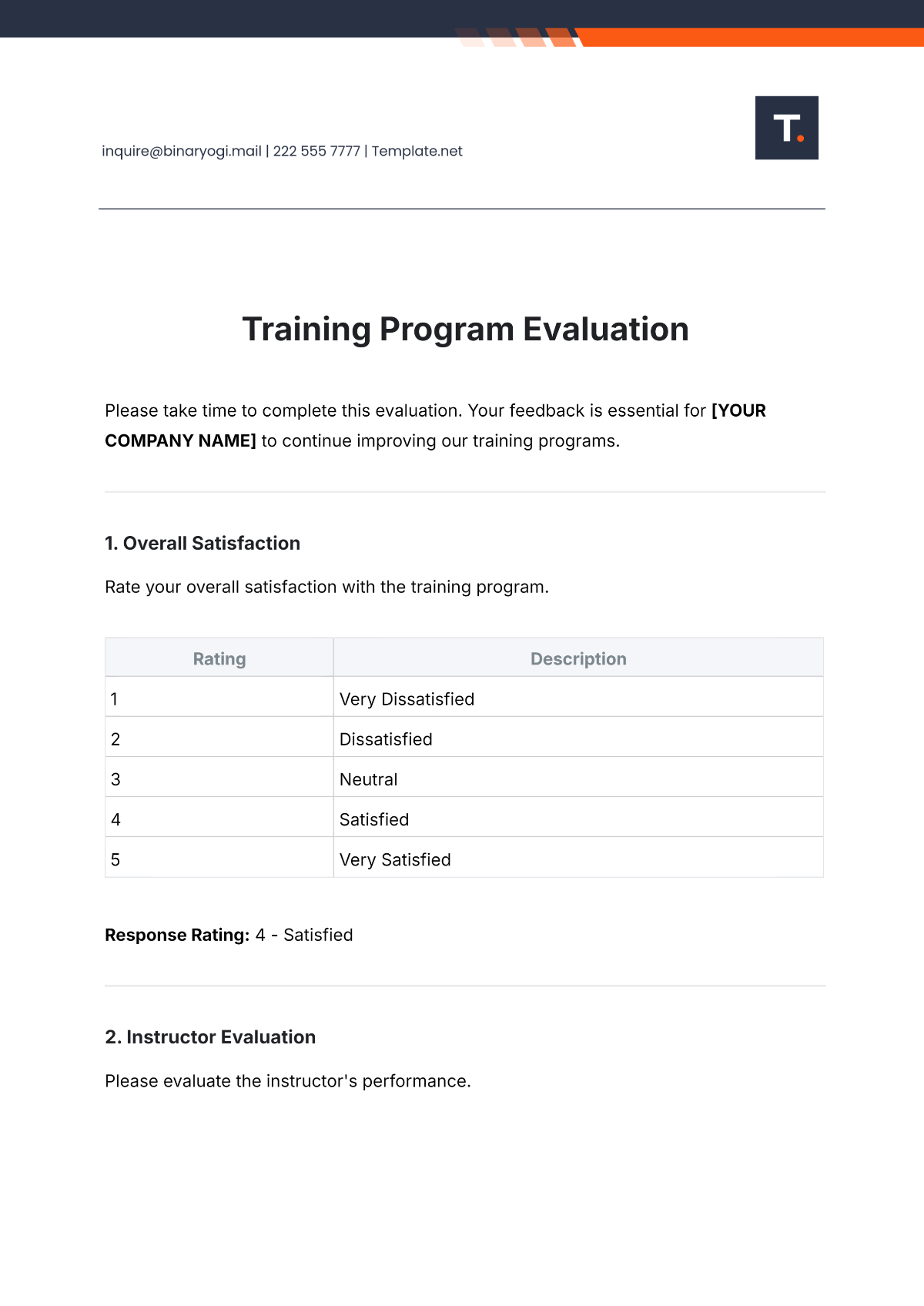 Free Training Program Evaluation Template