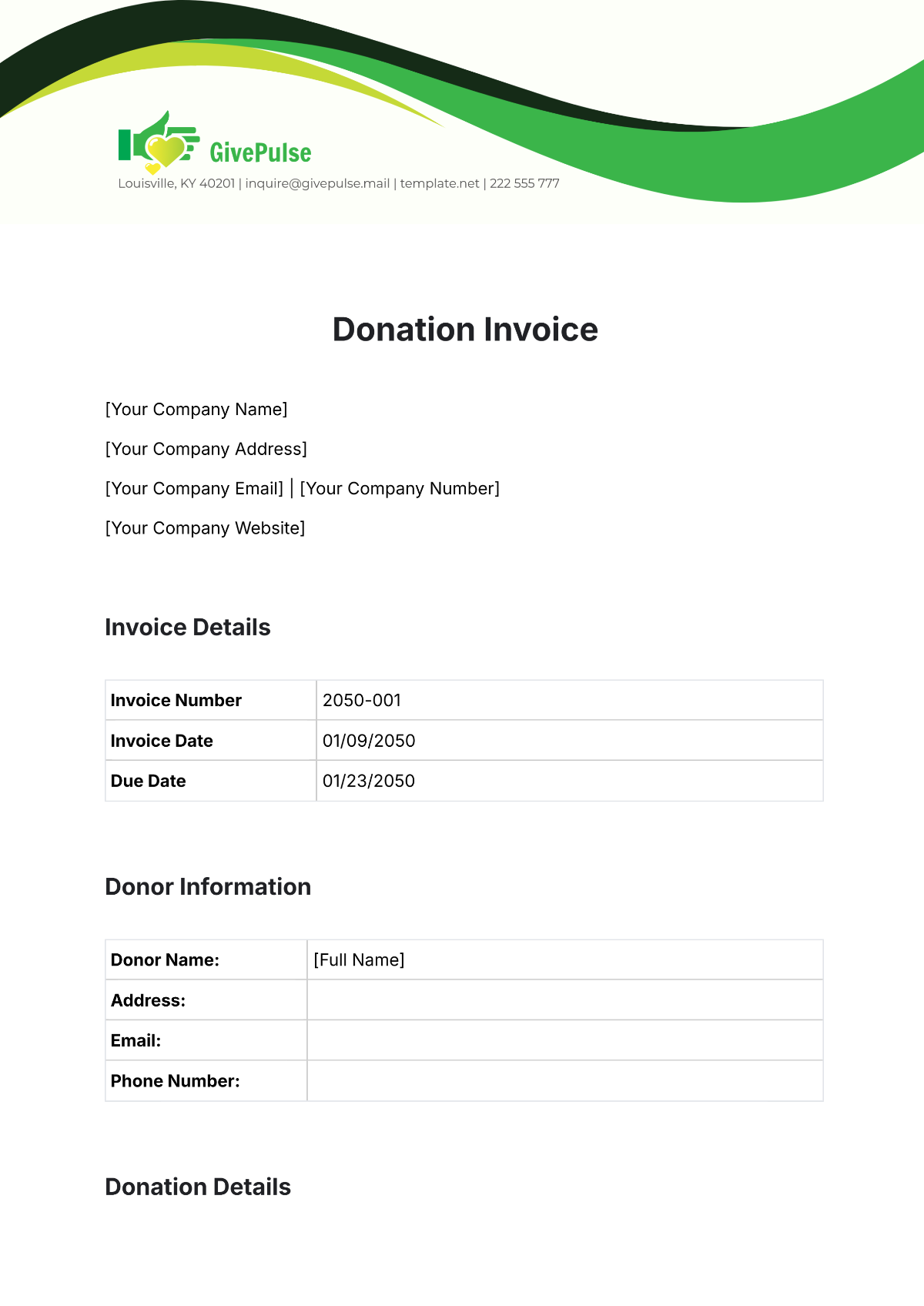 Free Donation Invoice Template