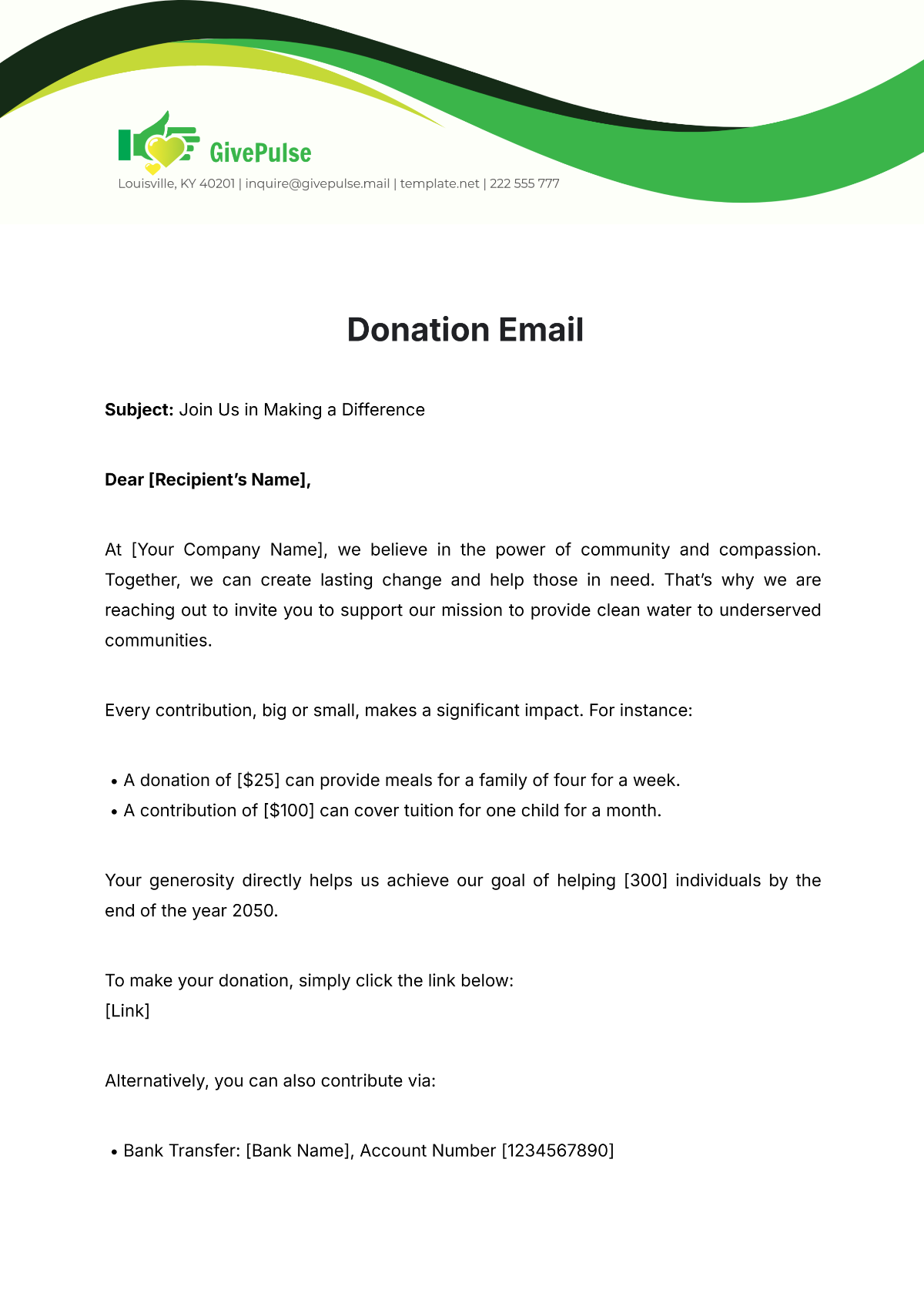 Free Donation Email Template