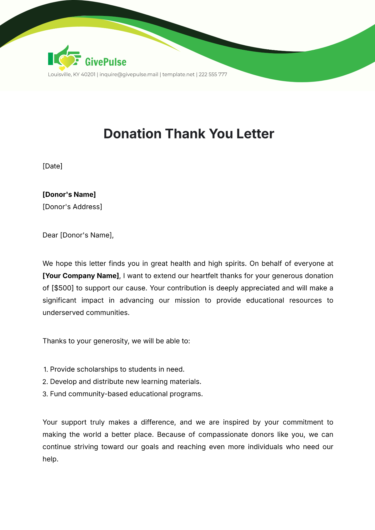 Free Donation Thank You Letter Template