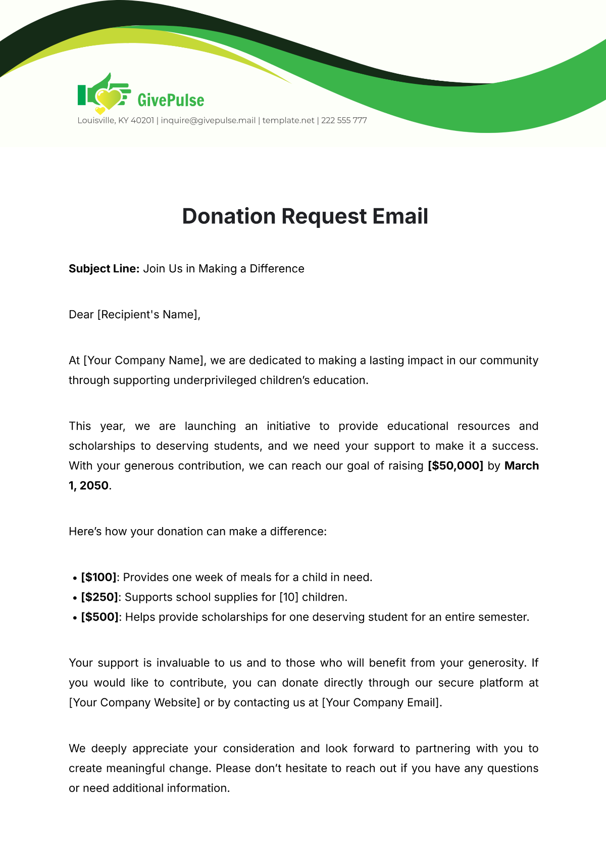 Free Donation Request Email Template