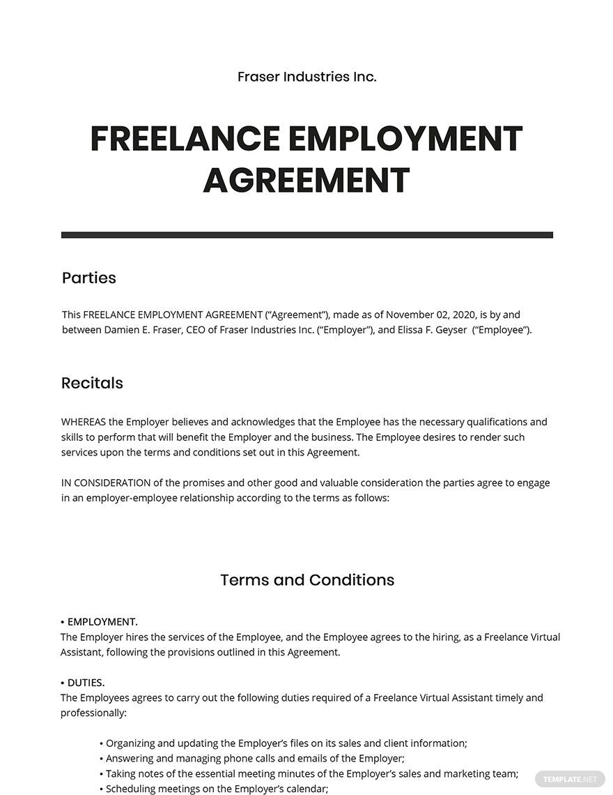 Freelance Employment Agreement Template