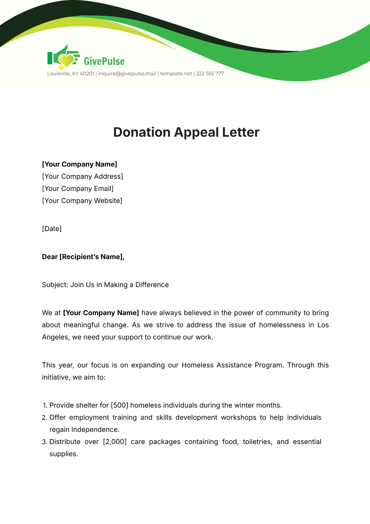 Free Donation Appeal Letter Template