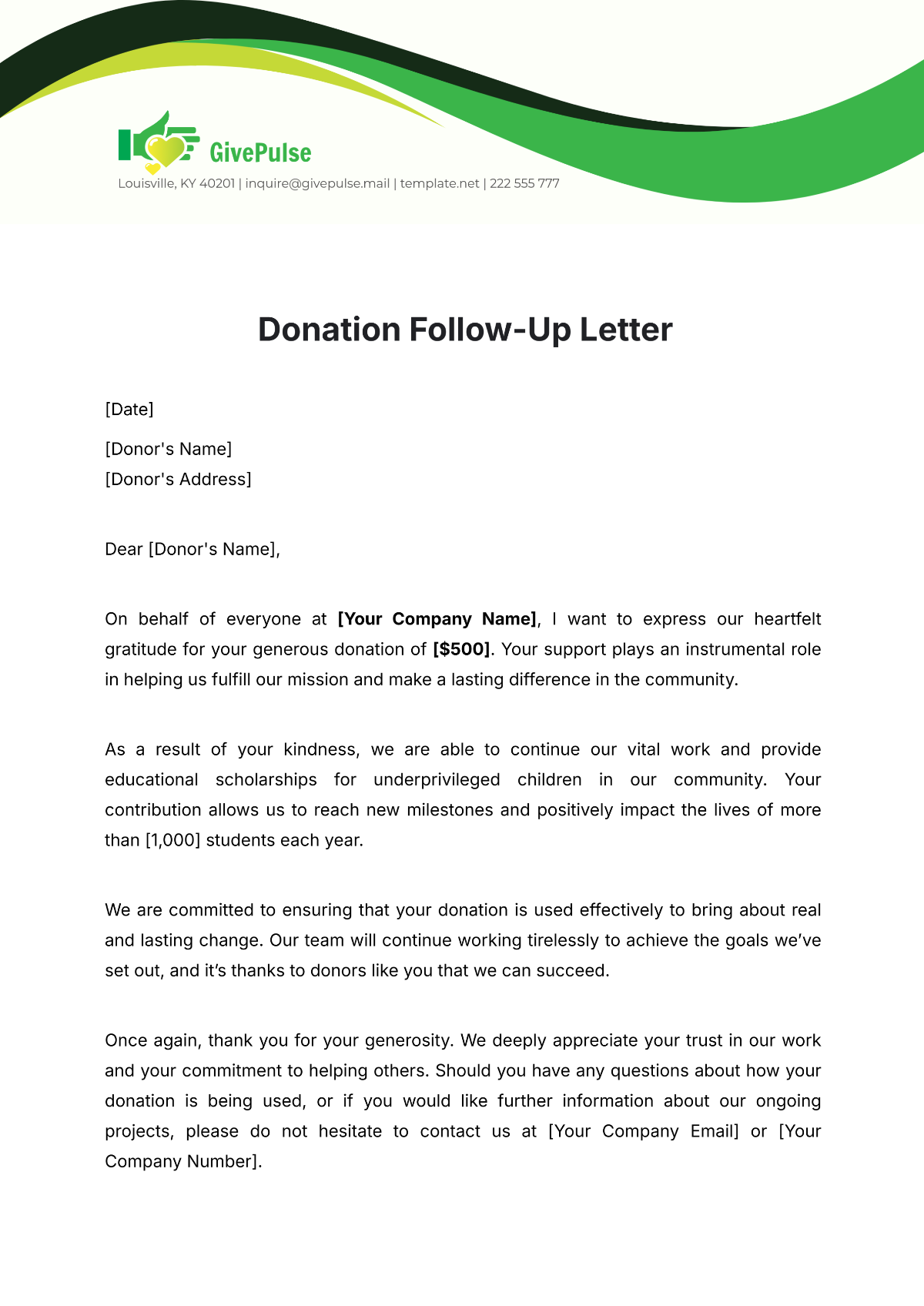 Free Donation Follow-Up Letter Template