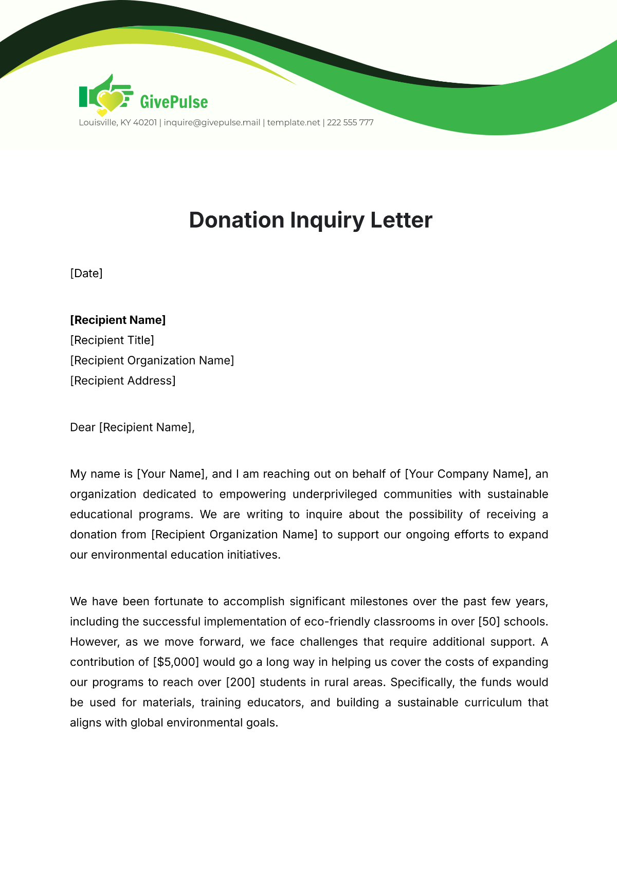 Free Donation Inquiry Letter Template