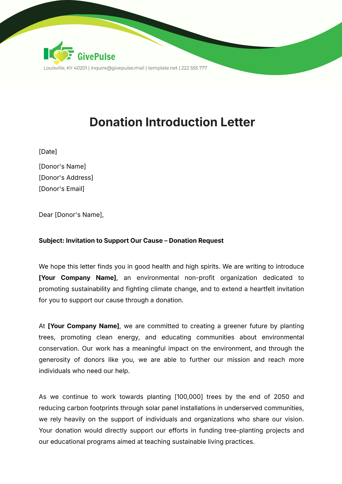 Free Donation Introduction Letter Template