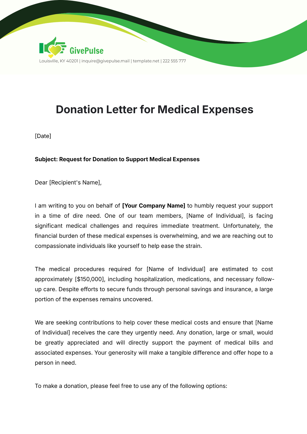 Free Donation Letter for Medical Expenses Template