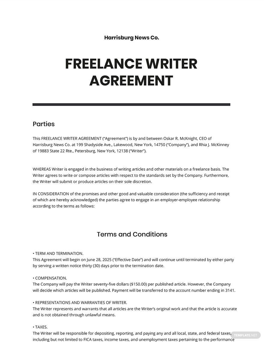 Freelance Writer Agreement Template