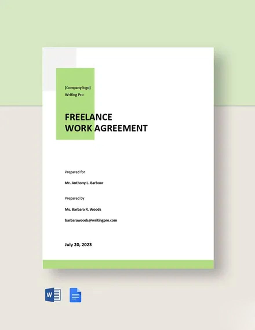 Freelance Work Agreement Template in Word, Google Docs, Apple Pages