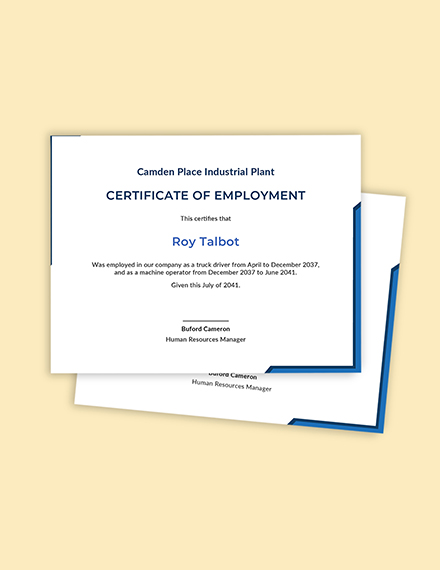 Certificate of Employment Template - Illustrator, InDesign, Word, Outlook, Apple Pages, PSD, Publisher